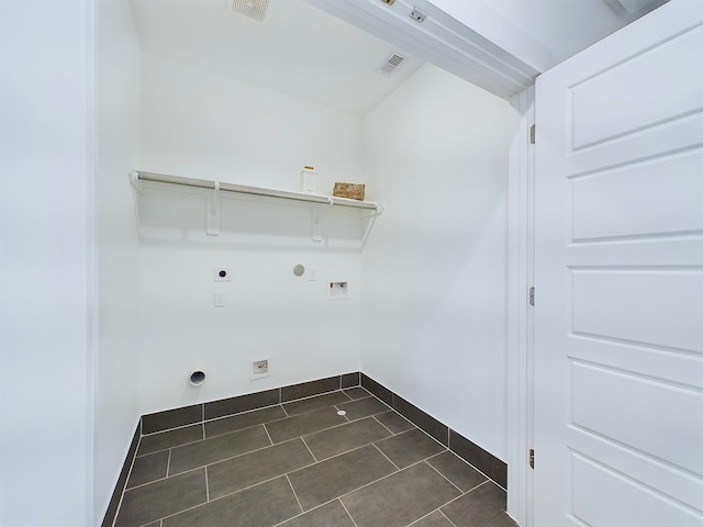 2213 Springwood Vista Ln, Houston, TX 77055 - washroom featuring electric dryer hookup, hookup for a gas dryer, washer hookup, and dark tile patterned flooring