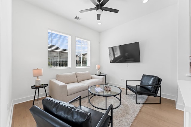 2213 Springwood Vista Ln, Houston, TX 77055 - living room with wood finished floors, a ceiling fan, and recessed lighting