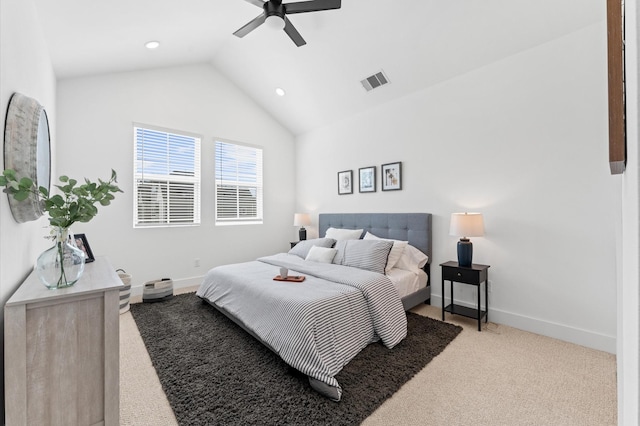 2213 Springwood Vista Ln, Houston, TX 77055 - carpeted bedroom featuring lofted ceiling, a ceiling fan, and recessed lighting