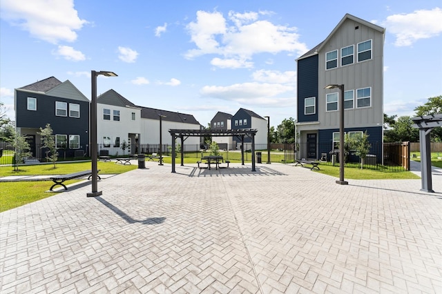 2213 Springwood Vista Ln, Houston, TX 77055 - surrounding community featuring a pergola and a residential view