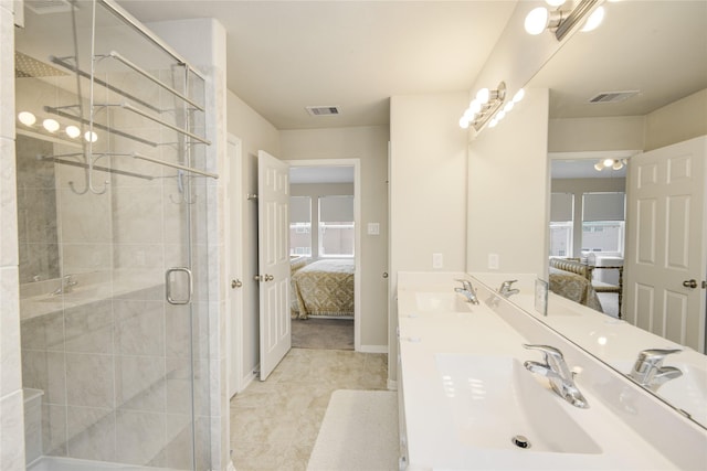 527 Dr Martin Luther King Jr Dr Unit D, La Porte, TX 77571 - bathroom with ensuite bath, double vanity, a stall shower, and tile patterned flooring