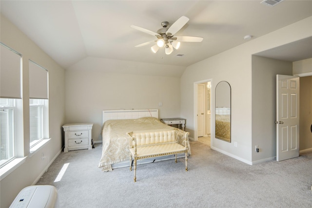 527 Dr Martin Luther King Jr Dr Unit D, La Porte, TX 77571 - bedroom featuring light colored carpet, lofted ceiling, and a ceiling fan