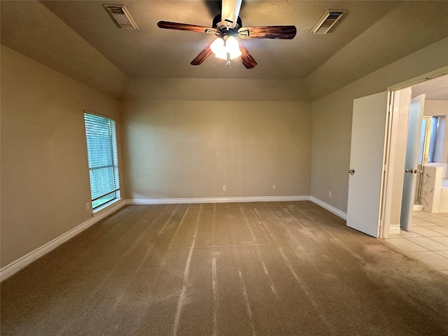12807 Stratford Heights Dr, Sugar Land, TX 77498 - carpeted empty room with ceiling fan and lofted ceiling