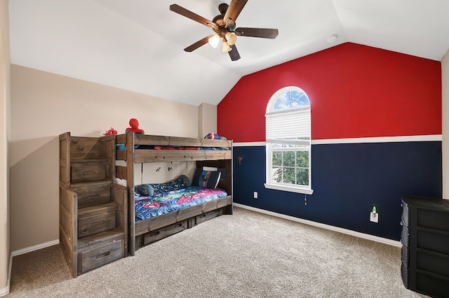 19443 Alton Springs Dr, Cypress, TX 77433 - bedroom featuring vaulted ceiling, carpet flooring, and ceiling fan