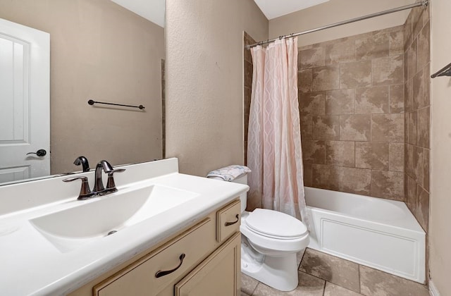 19443 Alton Springs Dr, Cypress, TX 77433 - bathroom featuring vanity, shower / bath combo with shower curtain, and tile patterned flooring