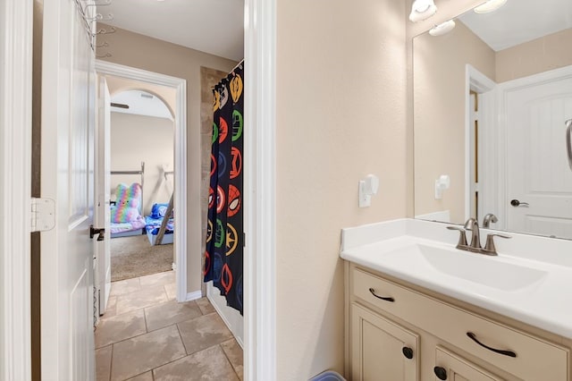 19443 Alton Springs Dr, Cypress, TX 77433 - full bath with vanity, a shower with shower curtain, and tile patterned floors
