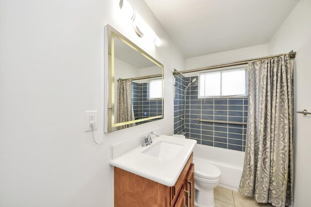 9417 Fairland Dr, Houston, TX 77051 - bathroom with vanity, shower / bath combo with shower curtain, and tile patterned floors
