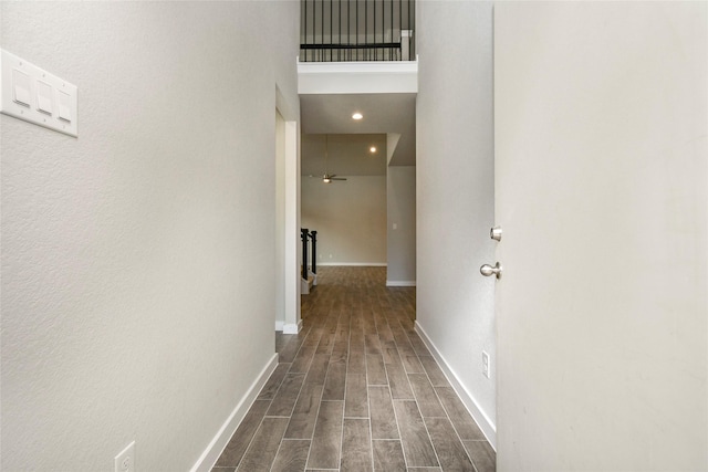 11102 Gardenia Creek Dr, Houston, TX 77044 - hallway with dark wood-style floors and recessed lighting