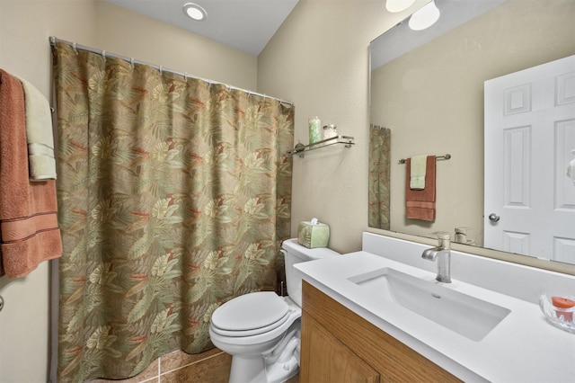 713 Copano Cove Rd, Rockport, TX 78382 - bathroom with vanity, tile patterned floors, and curtained shower