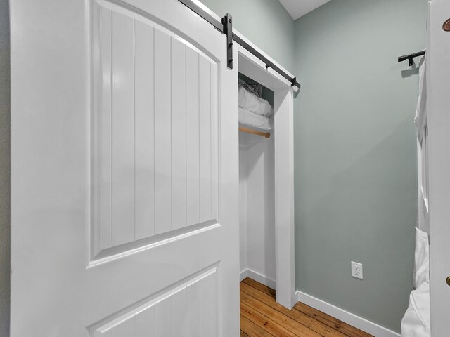 1032 Sunset Cir W, Crystal Beach, TX 77650 - spacious closet featuring a barn door and light wood-style flooring