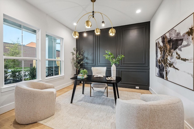 608 E 25th St, Houston, TX 77008 - office featuring light wood-type flooring, a decorative wall, and recessed lighting