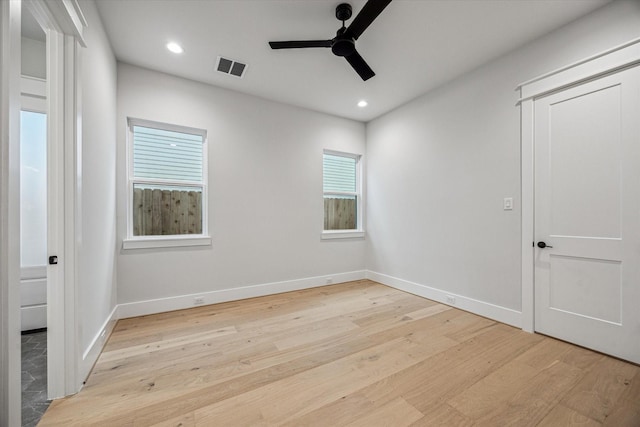 608 E 25th St, Houston, TX 77008 - unfurnished bedroom featuring light wood finished floors, recessed lighting, and ceiling fan