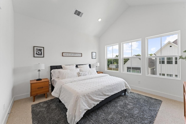 8321 Springwood Creek Ln, Houston, TX 77055 - carpeted bedroom with high vaulted ceiling and recessed lighting