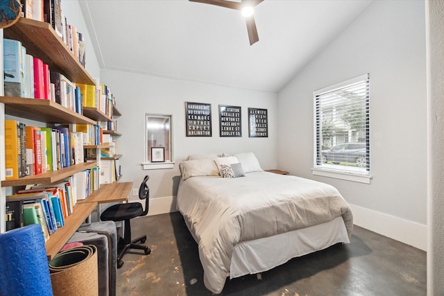 402 E 25th St, Houston, TX 77008 - bedroom featuring lofted ceiling, a ceiling fan, and finished concrete flooring