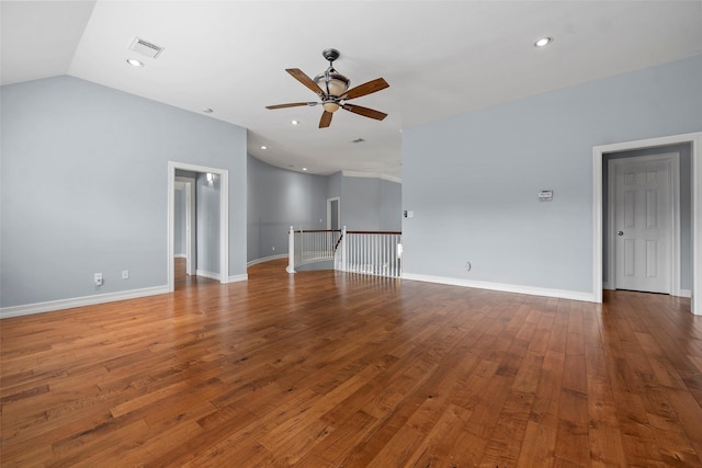 12814 Josey Creek Ct, Cypress, TX 77433 - unfurnished living room featuring a ceiling fan, wood finished floors, recessed lighting, and lofted ceiling