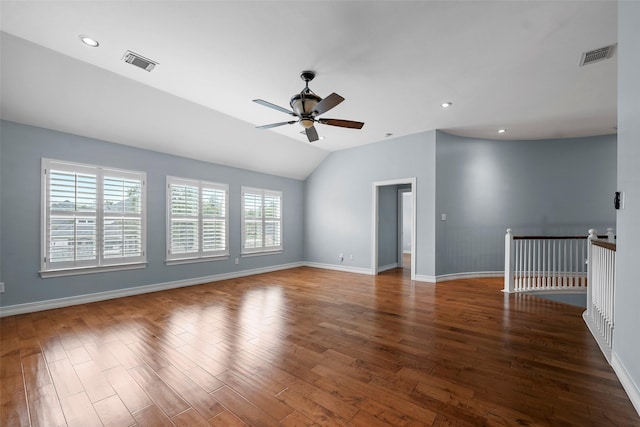 12814 Josey Creek Ct, Cypress, TX 77433 - spare room featuring wood finished floors, ceiling fan, lofted ceiling, and recessed lighting