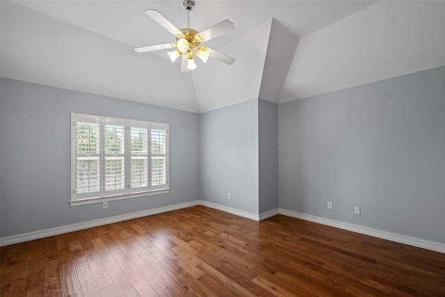12814 Josey Creek Ct, Cypress, TX 77433 - empty room with vaulted ceiling, ceiling fan, and wood finished floors