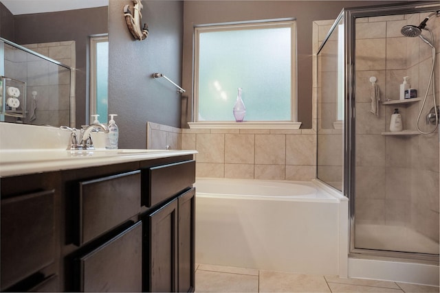 18819 Deer Trace Dr, Crosby, TX 77532 - full bath featuring a shower stall, a garden tub, vanity, and tile patterned floors