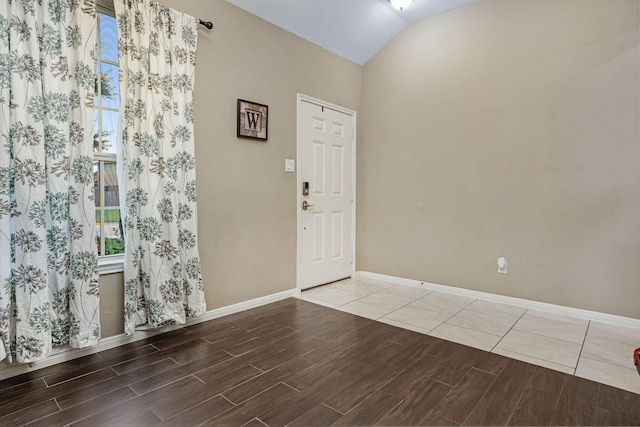 18819 Deer Trace Dr, Crosby, TX 77532 - foyer with wood tiled floors and lofted ceiling
