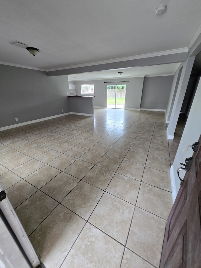 6814 Della St, Houston, TX 77093 - unfurnished room featuring ornamental molding, light tile patterned flooring, and a smoke detector