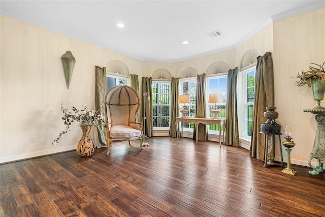 1734 Forestlake Dr, Sugar Land, TX 77479 - living area with crown molding, wood-type flooring, healthy amount of natural light, and recessed lighting