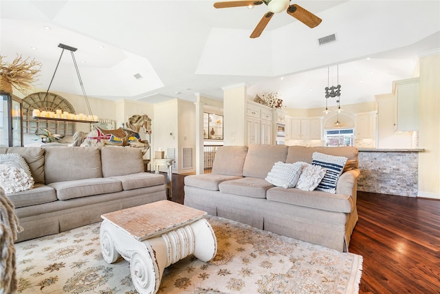 1734 Forestlake Dr, Sugar Land, TX 77479 - living area with wood finished floors, ceiling fan, recessed lighting, and a towering ceiling