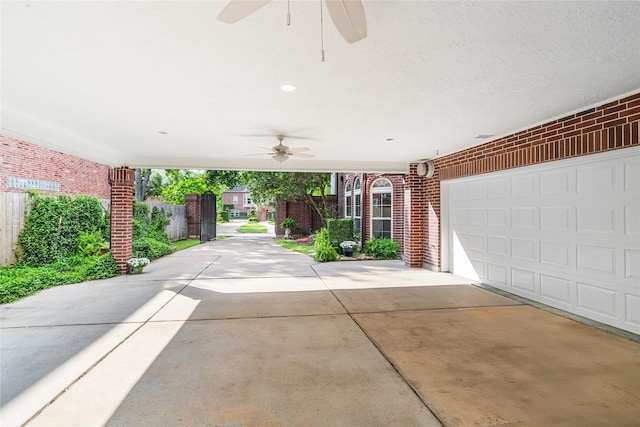 1734 Forestlake Dr, Sugar Land, TX 77479 - view of patio / terrace featuring ceiling fan, a garage, and concrete driveway