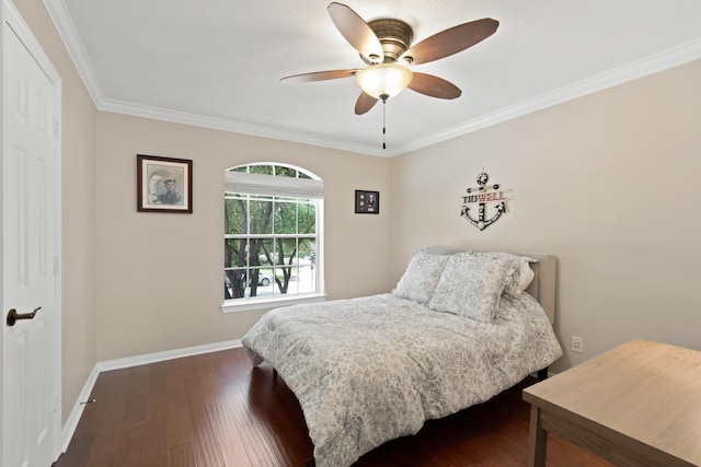 16403 Bogan Flats Ct, Houston, TX 77095 - bedroom featuring dark wood-style flooring, crown molding, and a ceiling fan