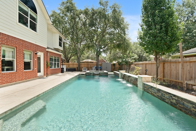16403 Bogan Flats Ct, Houston, TX 77095 - view of swimming pool featuring a fenced backyard, a patio area, and a pool with connected hot tub
