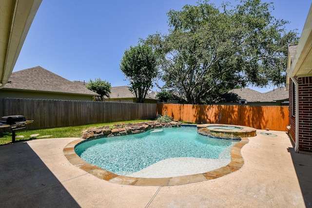 9302 Stone Porch Ln, Houston, TX 77064 - view of pool with a fenced backyard, a patio area, area for grilling, and a pool with connected hot tub