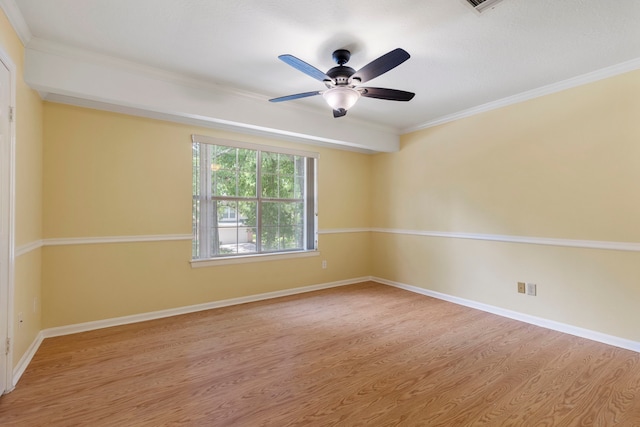 34 Sweetdream Pl, The Woodlands, TX 77381 - empty room featuring light wood-type flooring, ornamental molding, and ceiling fan