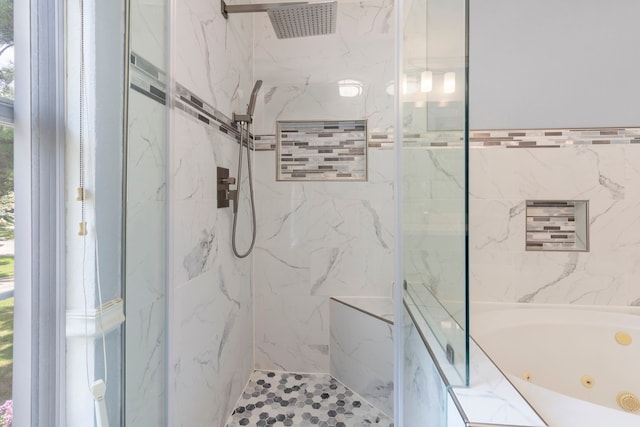 34 Sweetdream Pl, The Woodlands, TX 77381 - full bathroom featuring a marble finish shower and a tub with jets