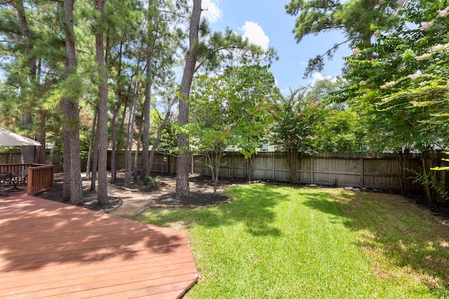 34 Sweetdream Pl, The Woodlands, TX 77381 - fenced backyard featuring a wooden deck