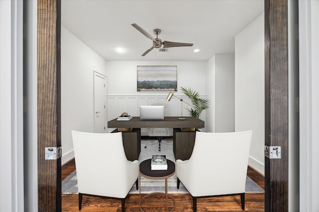 4410 Floyd St Unit B, Houston, TX 77007 - office space with ceiling fan, wood finished floors, recessed lighting, and wainscoting