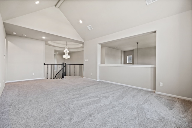 16715 Bark Cabin Dr, Humble, TX 77346 - unfurnished room with recessed lighting, carpet floors, and high vaulted ceiling
