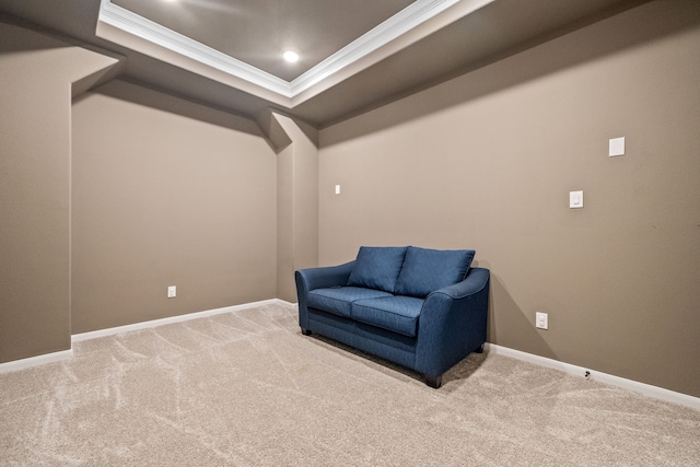 16715 Bark Cabin Dr, Humble, TX 77346 - living area with ornamental molding, carpet floors, a tray ceiling, and recessed lighting