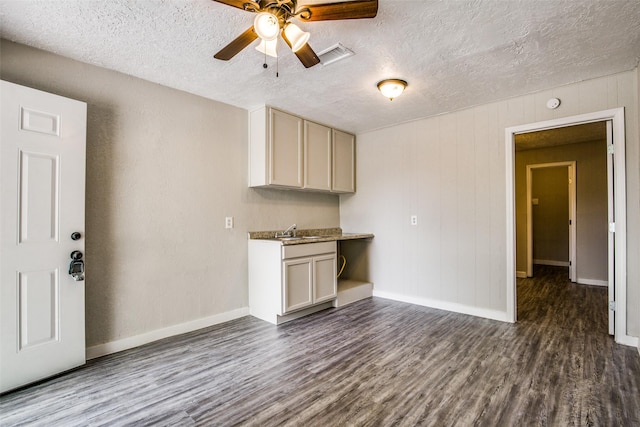 4820 Oak Ave Unit 16, Pasadena, TX 77503 - kitchen featuring dark wood finished floors, a ceiling fan, and a textured ceiling
