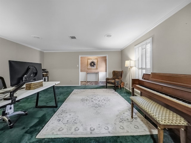 10610 Piping Rock Ln, Houston, TX 77042 - home office featuring carpet and ornamental molding