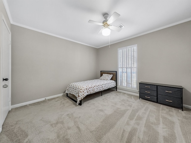 10610 Piping Rock Ln, Houston, TX 77042 - bedroom featuring ornamental molding, light carpet, and ceiling fan