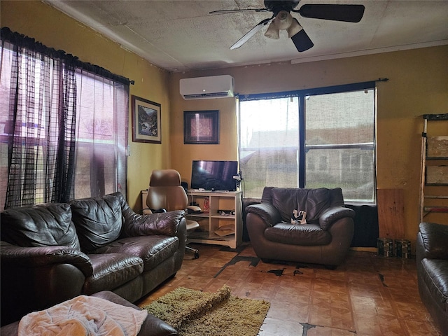 6504 Ave J, Houston, TX 77011 - living room featuring an AC wall unit and a ceiling fan