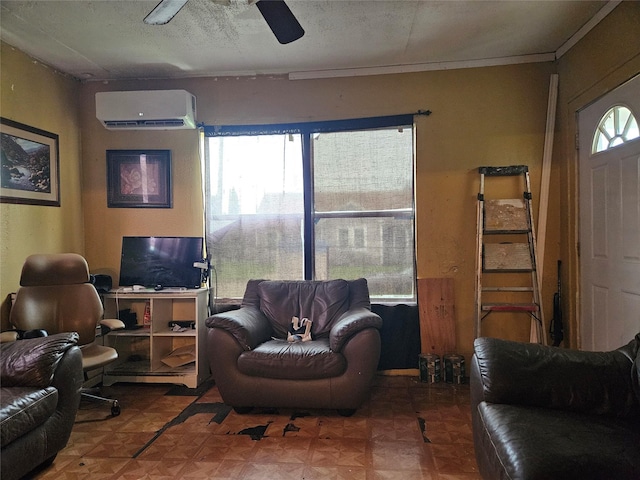 6504 Ave J, Houston, TX 77011 - home office featuring a wall mounted air conditioner and a ceiling fan