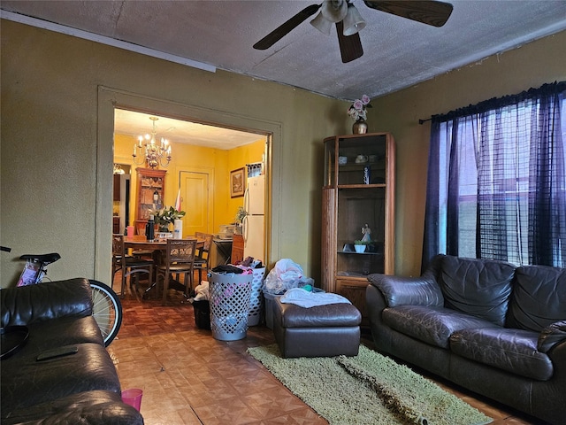 6504 Ave J, Houston, TX 77011 - living area with a chandelier and ceiling fan