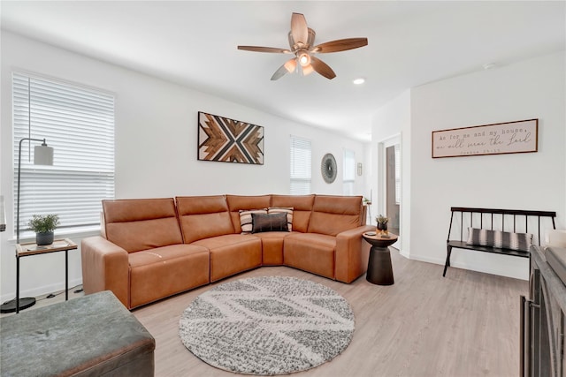23823 Escardilla Ln, Hockley, TX 77447 - living area featuring light wood-style flooring, ceiling fan, and recessed lighting