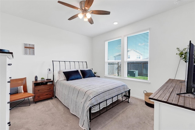 23823 Escardilla Ln, Hockley, TX 77447 - bedroom featuring light colored carpet, ceiling fan, and recessed lighting