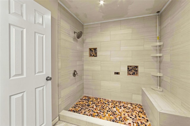 925 Royal Oak Dr, Dickinson, TX 77539 - full bathroom with ornamental molding and tiled shower