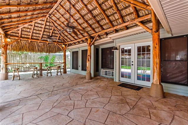 925 Royal Oak Dr, Dickinson, TX 77539 - view of patio with french doors, ceiling fan, and a gazebo