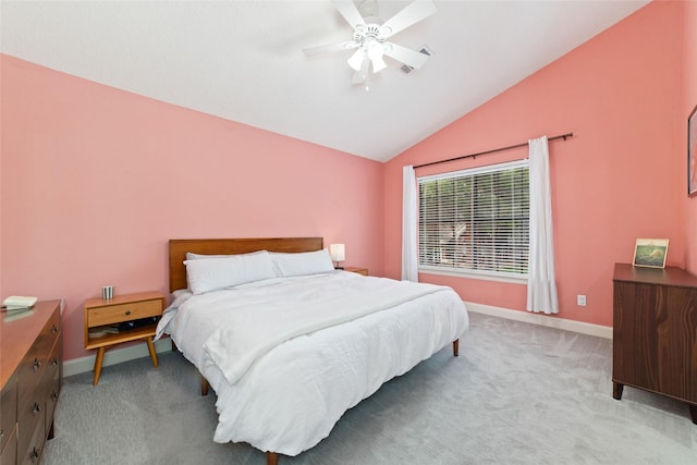 3 Whistlers Walk Pl, The Woodlands, TX 77381 - bedroom with light carpet, vaulted ceiling, and ceiling fan
