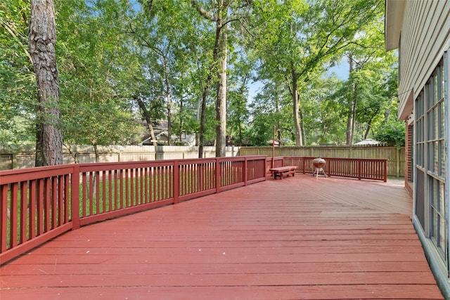 3 Whistlers Walk Pl, The Woodlands, TX 77381 - wooden terrace with a fenced backyard