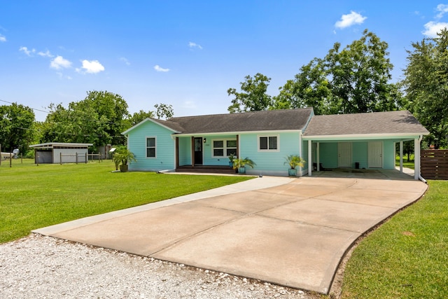 5709 David St, Dickinson, TX 77539 - ranch-style home with driveway, an attached carport, a porch, and roof with shingles