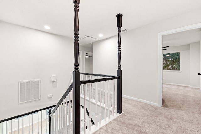 12135 Quail Creek Dr, Houston, TX 77070 - corridor with carpet floors, an upstairs landing, and recessed lighting